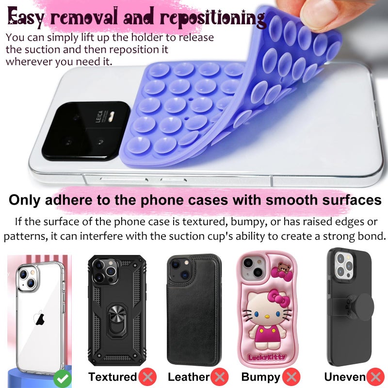 PKYAA 2 Pack Silicone Suction Cup Phone Case Mount Double Sided, Hands-Free Silicon Phone Grip with Higher Suction Power for Selfies and Videos, Non Slip Phone Accessories (LightPink&White) - Image 3