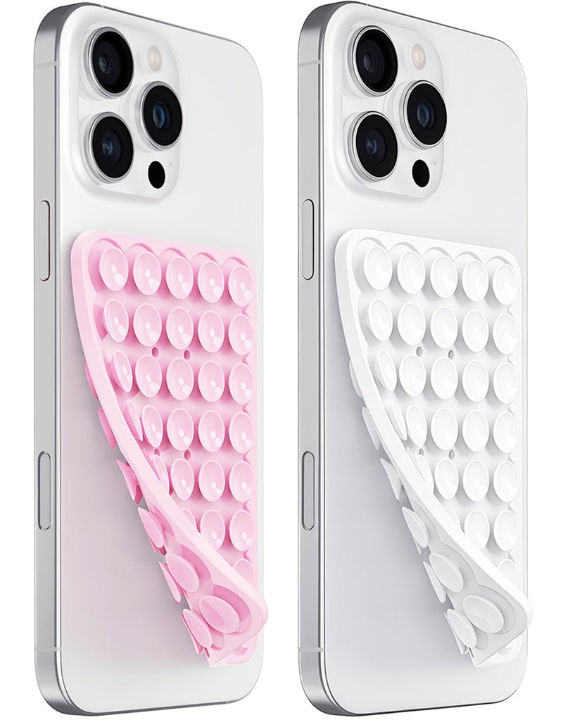 PKYAA 2 Pack Silicone Suction Cup Phone Case Mount Double Sided, Hands-Free Silicon Phone Grip with Higher Suction Power for Selfies and Videos, Non Slip Phone Accessories (LightPink&White) - Image 1