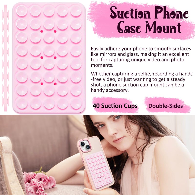 PKYAA 2 Pack Silicone Suction Cup Phone Case Mount Double Sided, Hands-Free Silicon Phone Grip with Higher Suction Power for Selfies and Videos, Non Slip Phone Accessories (LightPink&White) - Image 2
