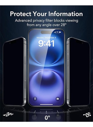 واقي شاشة الخصوصية لهاتف iPhone 16 Plus، زجاج مقوى مضاد للتجسس، صلابة 9H، مقاوم للخدش، متوافق مع Face ID - view 3