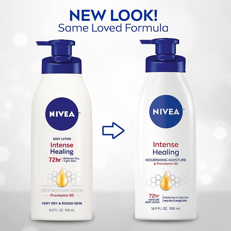 Nivea لوشن الجسم نيفيا للشفاء المكثف، ترطيب لمدة 72 ساعة للبشرة الجافة إلى الجافة جداً، لوشن للجسم للبشرة الجافة، 16.9 أونصة سائلة زجاجة مضخة - عبوة من 2 - Image 2