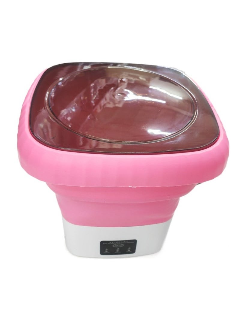 TIGER - Folding Mini Automatic Washing Machine – Portable Lightweight 6L Compact Clothes Washer with Detachable Drain Basket, Spin Dryer, and 3 Adjustable Modes – Ideal for Small Spaces, Apartments, Dorm Rooms, Travel & Baby Clothes Washing Pink - Image 1