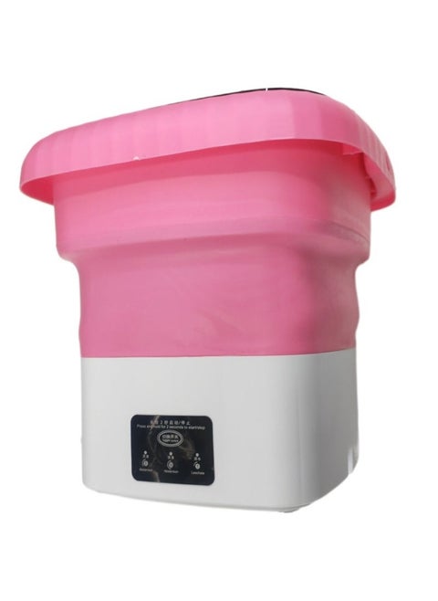 Folding Mini Automatic Washing Machine – Portable Lightweight 6L Compact Clothes Washer with Detachable Drain Basket, Spin Dryer, and 3 Adjustable Modes – Ideal for Small Spaces, Apartments, Dorm Rooms, Travel & Baby Clothes Washing Pink