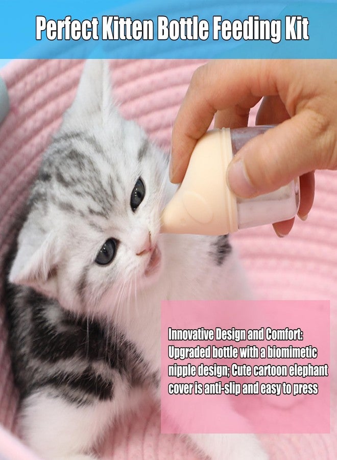 LogFaadCoi Kitten Bottle Feeding Kit for Nursing, Milk Bottles for Feeding Newborn Puppies,Anti-chocking Design with 3pcs Replaceable Nipples, Cute Elephant Shape for Nursing Small Animals Pets (Blue, 20ML) - Image 2