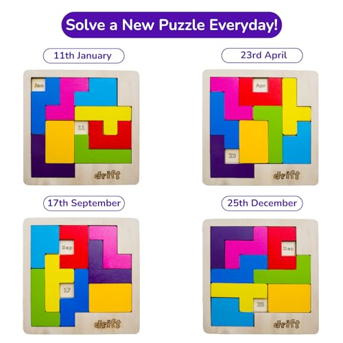 Cubelelo Drift Daily Calendar Puzzle | A-Puzzle-A-Day | Wooden Challenging Tangram Puzzle Toys for Adults and Kids | Compact, Travel Friendly Toy for Return & Birthday Gifts - Image 2