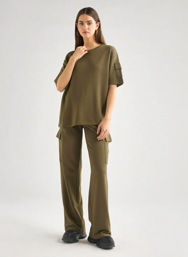 Crew Neck Pocket Detail T-shirt and Cargo Pants Set