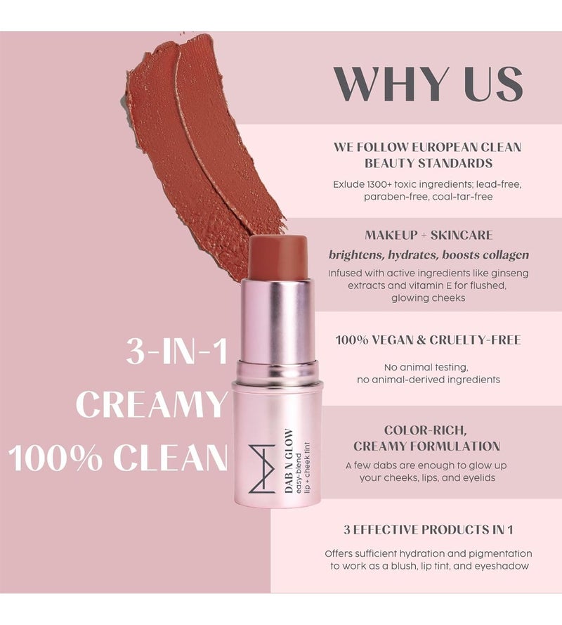 House Of Makeup Dab N Glow Lip Tint Pigmented Blusher For Face Makeup Creamy EasyBlend Lip And Cheek Tint Lip Tint For Women All MultiUse Tint for Cheeks And Lips 8 gms Brown Sugar - Image 2