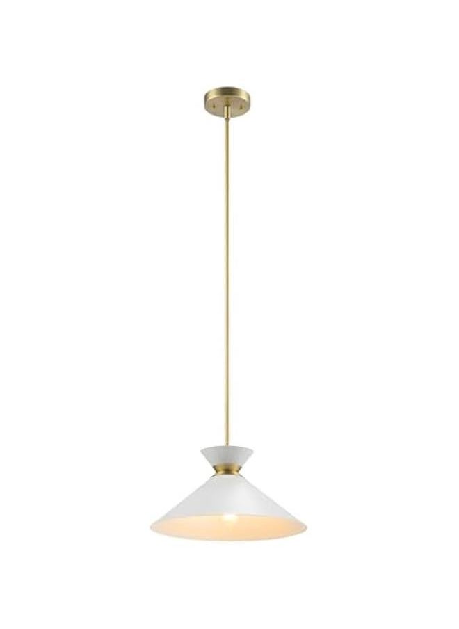 Arabest Matte Brass Pendant with White Tapered Shade and Ring Detail is Adjustable for Kitchen Home Improvement, Dimmable Lighting.  - Image 1