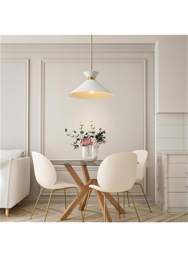 Arabest Matte Brass Pendant with White Tapered Shade and Ring Detail is Adjustable for Kitchen Home Improvement, Dimmable Lighting.  - Image 3