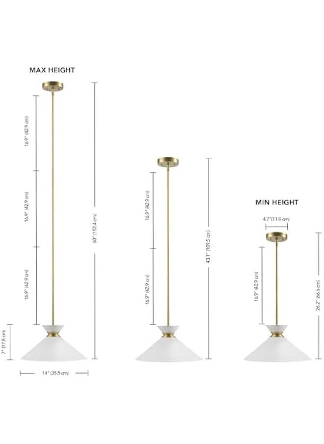 Arabest Matte Brass Pendant with White Tapered Shade and Ring Detail is Adjustable for Kitchen Home Improvement, Dimmable Lighting.  - Image 4