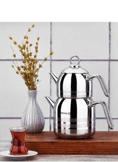 Korkmaz Samwar Stainless Steel Teapot Set Sizes 1.1 + 2.3 liters  - Image 2