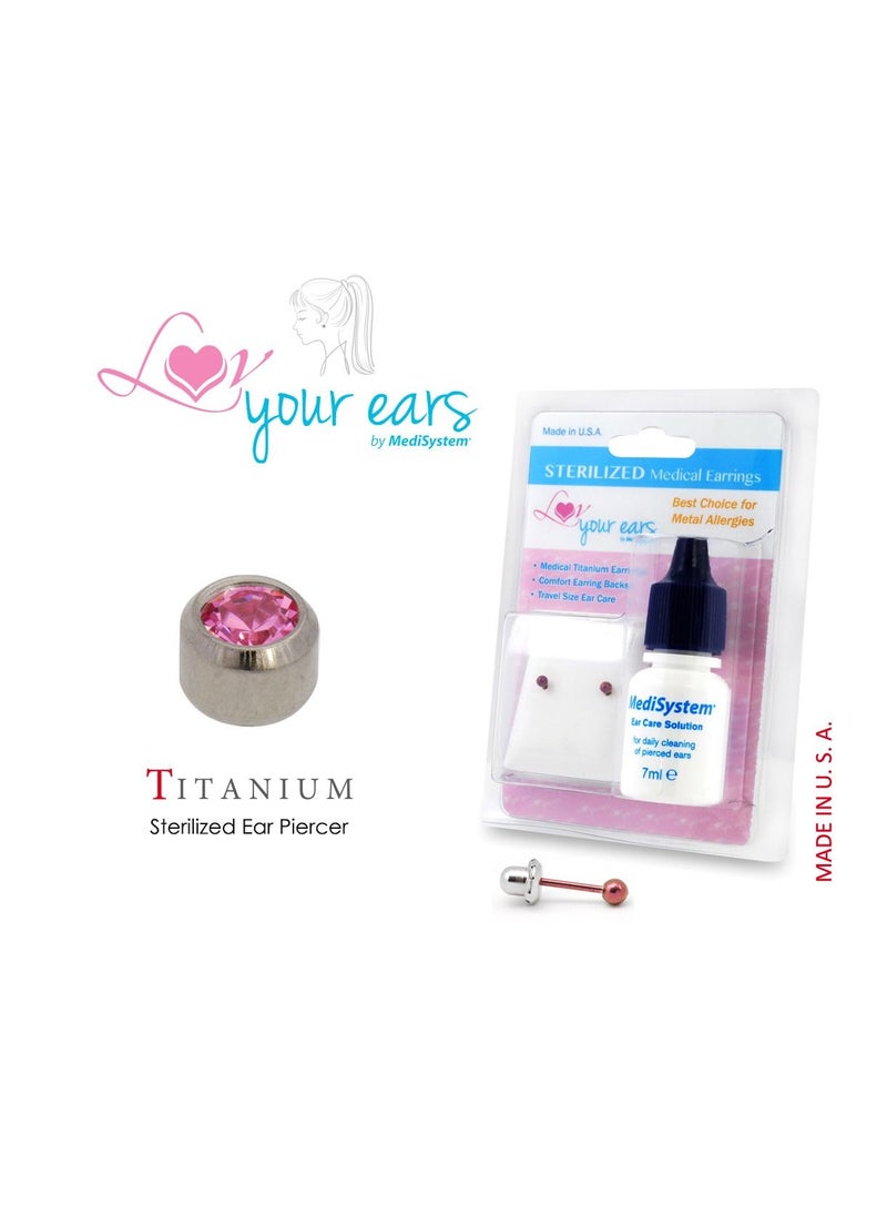 MediSystem Sterilized Medical Earrings Titanium 3mm Rose Bezel, Made in USA  - Image 1