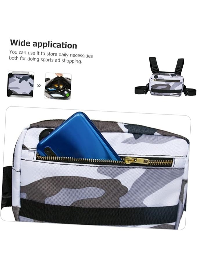AIWANTO Chest Bag Unisex Vest Hip Hop Streetwear Crossbody Waist Bags Phone Pack Functionality Tool Sports Cycling Pouch Built-in Headphone Hole, Lightweight Bag for Running, Workouts, Hiking, Gray Camouflage  - Image 4