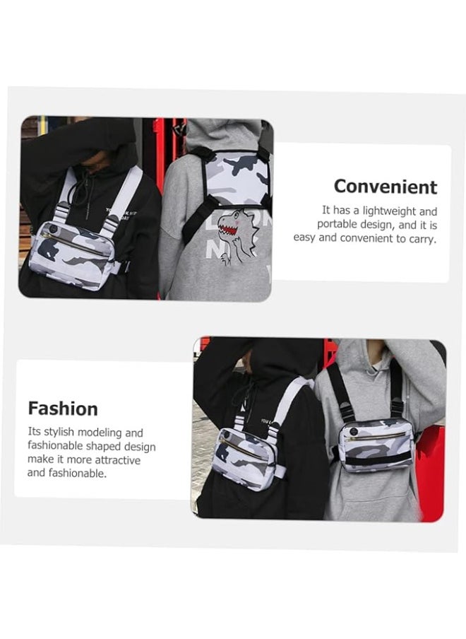 AIWANTO Chest Bag Unisex Vest Hip Hop Streetwear Crossbody Waist Bags Phone Pack Functionality Tool Sports Cycling Pouch Built-in Headphone Hole, Lightweight Bag for Running, Workouts, Hiking, Gray Camouflage  - Image 5