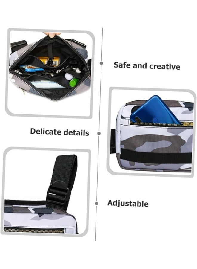 إيونتو حقيبة الصدر للجنسين سترة الهيب هوب الشارع الشهير حقائب الخصر Crossbody حزمة الهاتف أداة وظيفية الرياضة ركوب الدراجات الحقيبة المدمج في ثقب سماعة الرأس، حقيبة خفيفة الوزن للجري، والتدريبات، والمشي لمسافات طويلة، والتمويه الرمادي - Image 3