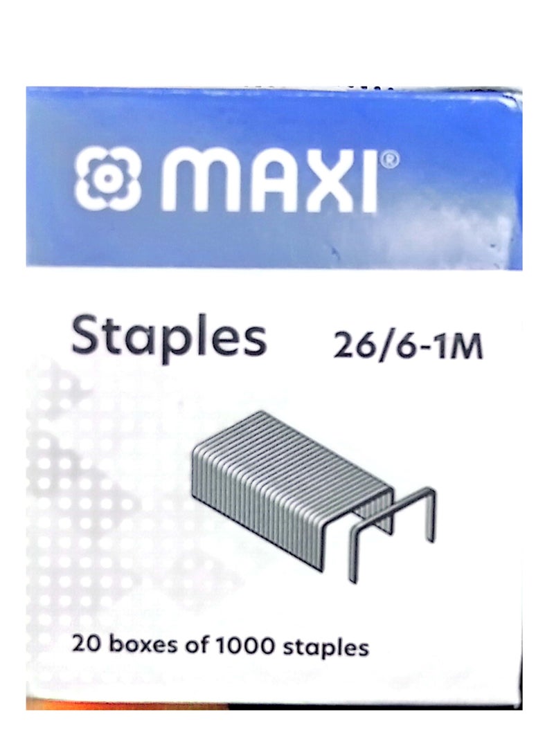 Maxi MAXI 26/6-1M STAPLE PINS 20 Boxes Of 1000 Staples - Image 1