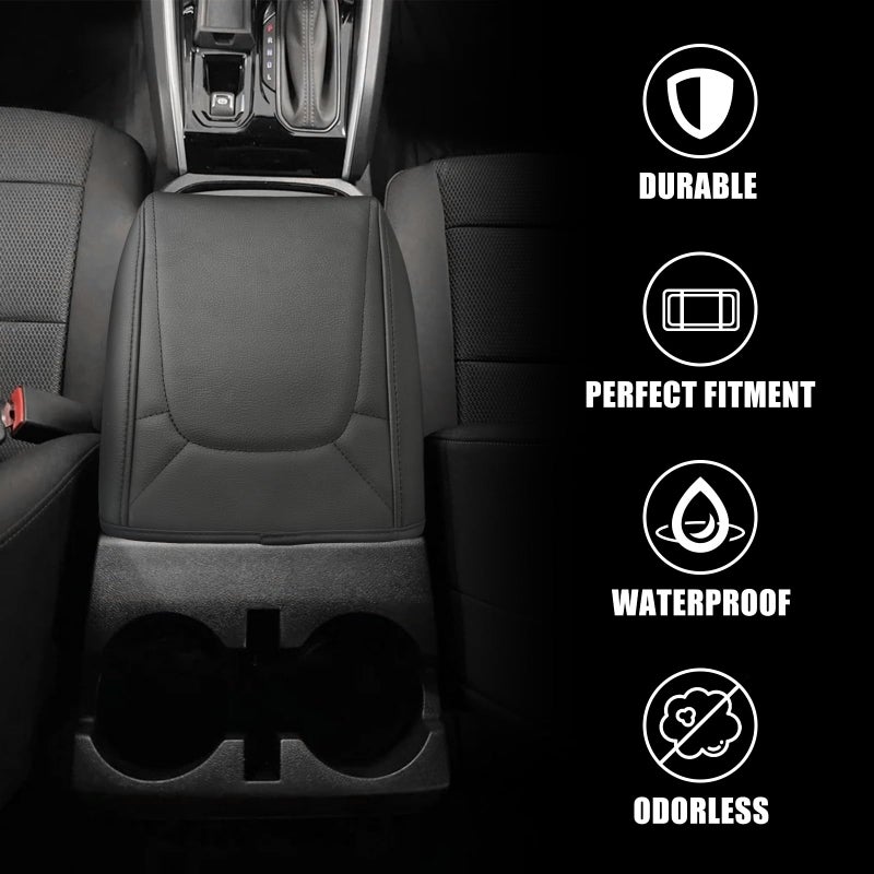 Muslogy Center Console Armrest Cover Fit for Chevy Colorado/GMC Canyon 2026 2023-2025 Accessories, Comfort Armrest Pad Console Lid Cushion Vegan Leather Regular Thick(Black Trim) - Image 2