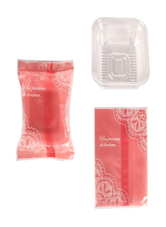 BBC BAKERY 50g Pink Lace Moon Cake Plastic Bags Hot Seal Cookie Candy Bag With Trays 100 Sets (50G) - Image 1