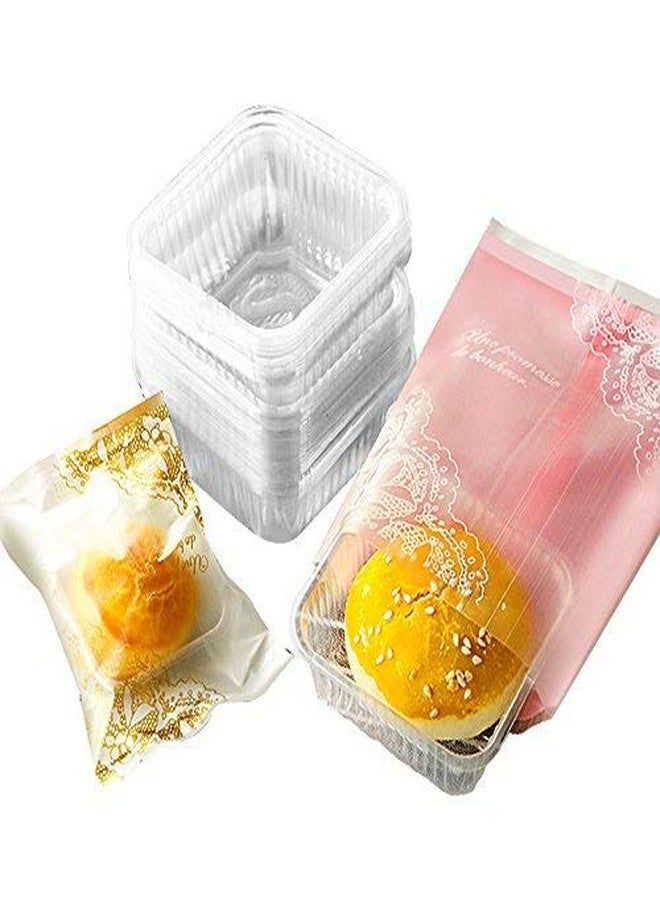 BBC BAKERY 50g Pink Lace Moon Cake Plastic Bags Hot Seal Cookie Candy Bag With Trays 100 Sets (50G) - Image 4
