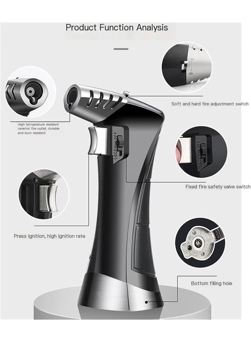 Honest Metal Jet-Flame Lighter For BBQ, Outdoor, Cigar, Windproof,  Dual Flame Modes, Refillable Butane Torch, Black (Without Gas) - Image 5