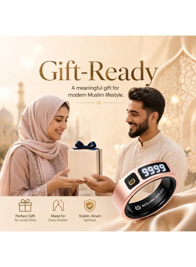 ويسلاميك خاتم الذكي للذكر، عداد تسبيح إلكتروني مع تنبيه بمواعيد الصلاة وتحديد اتجاه القبلة، شاشة OLED، مقاوم للماء بمعيار IP68، شحن لاسلكي، هدية مثالية للمسلمين. - Image 4