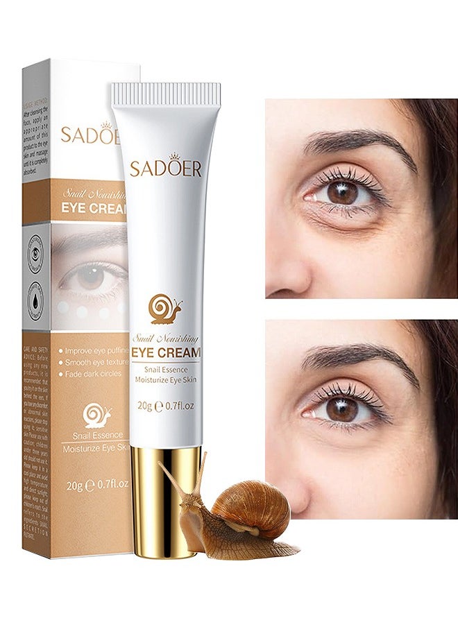 SADOER - Snail Essence Moisturize Eye Cream 20G, Anti Aging, Exquisitely Repair Skin, Moisturize, Fade Eye Lines, Dark Circles And Black Spots, Shrink Pores And Tighten Skin, Moisturizing Eye Serum, Eye Care - Image 1