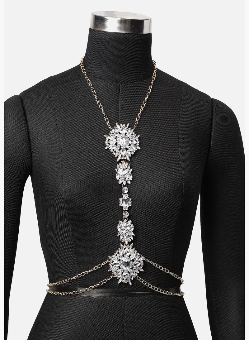 SOHI SOHI Silver plated sexy women body chain | Adjustable body bra chain for women | Multi layered Harness body chain necklace | Fancy, stylish embellished designer body chain | jewellery for women & girl