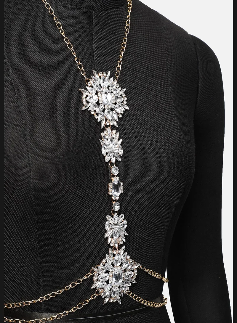 SOHI SOHI Silver plated sexy women body chain | Adjustable body bra chain for women | Multi layered Harness body chain necklace | Fancy, stylish embellished designer body chain | jewellery for women & girl