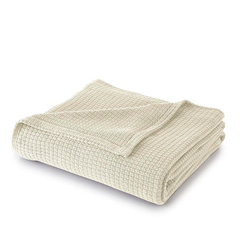 SUNYIN 100% Percent Cotton King Blanket, Ivory (70454)
