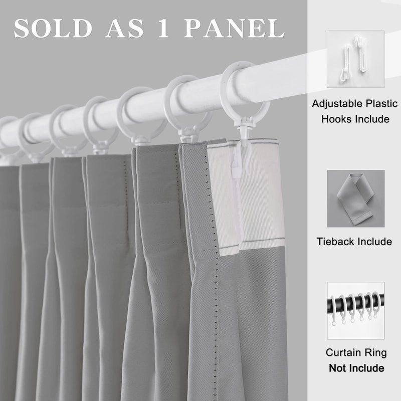 MAIHER 96 Inches Long 1 Panel Blackout Pinch Pleat Curtain for Bedroom, Thermal Insulated Drape for Living Room (Light Grey, 54 W x 96 L) - Image 4