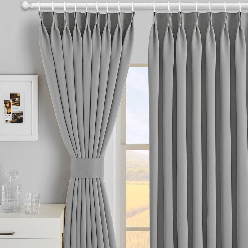 MAIHER 96 Inches Long 1 Panel Blackout Pinch Pleat Curtain for Bedroom, Thermal Insulated Drape for Living Room (Light Grey, 54 W x 96 L) - Image 1