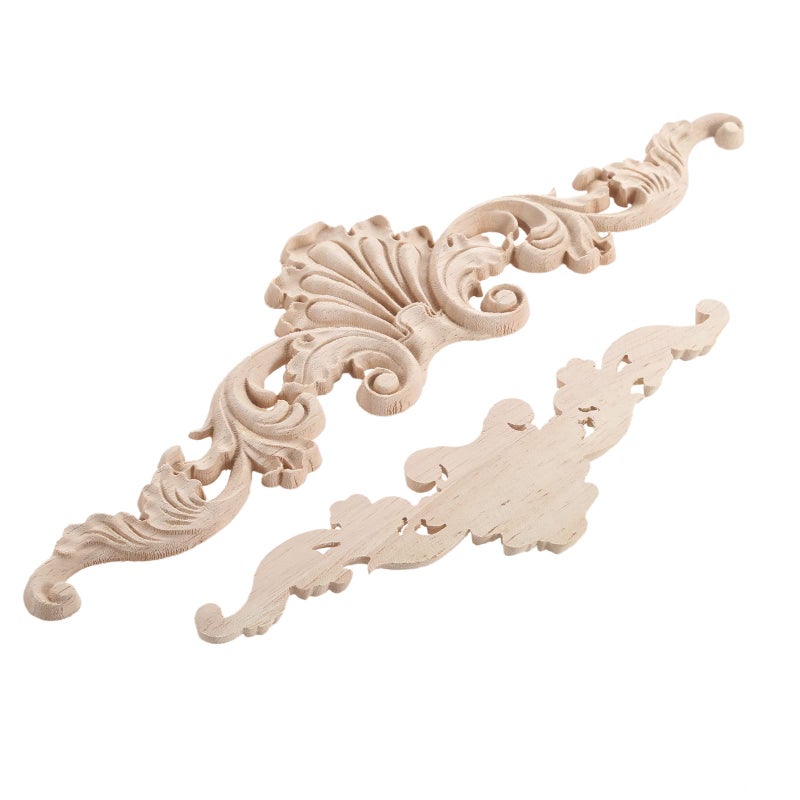 MUXSAM Wood Carved Onlays Appliques, Clear Carving Details Overlay Craft Decals for Cabinet Wall Mantels Dresser Closet Toddler Doll Bed Stairs Door Furniture Decor(2-Pack, 20x5cm/7.9" x2) - Image 2
