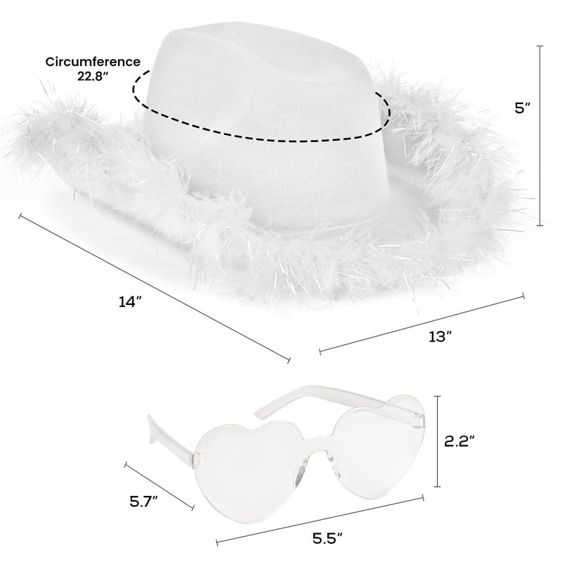 Funcredible White LED Cowboy Hat & Heart Glasses â€“ Light-Up Cowgirl Costume Accessory Set for Festivals, Concerts & Photo Shoots - Image 2