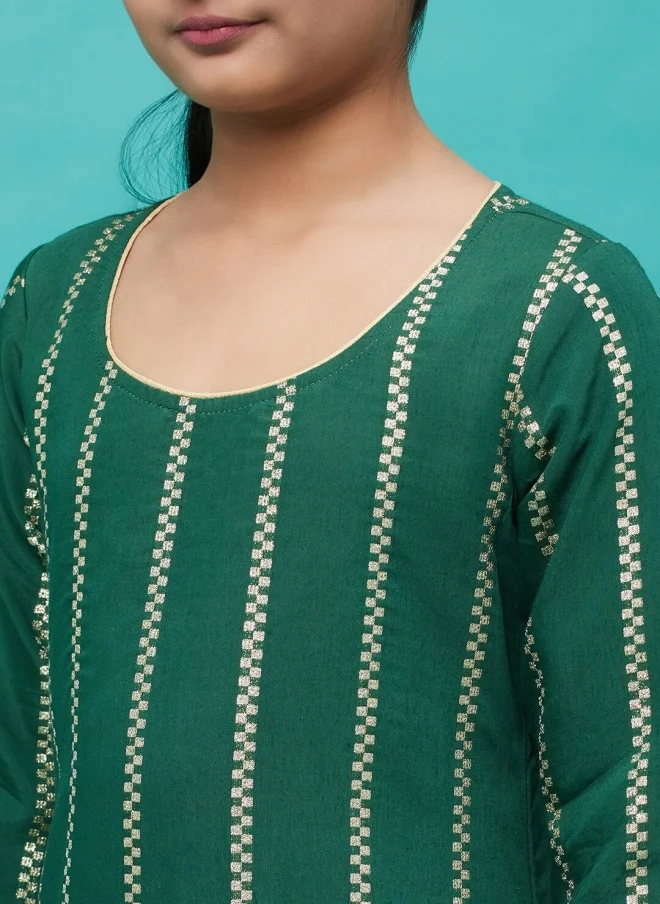 AKS Ethnic Motif Green Kurta Set for Girls