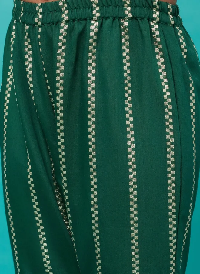 AKS Ethnic Motif Green Kurta Set for Girls