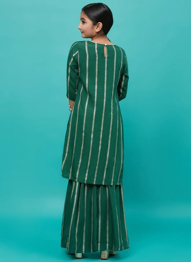 AKS Ethnic Motif Green Kurta Set for Girls