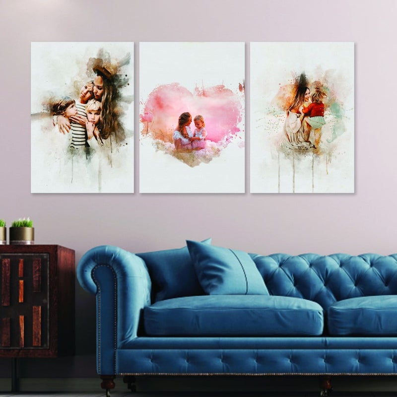 Marktna Three Mother's Day-themed canvas prints with a hollow frame, measuring (150×70), three pieces - Image 1