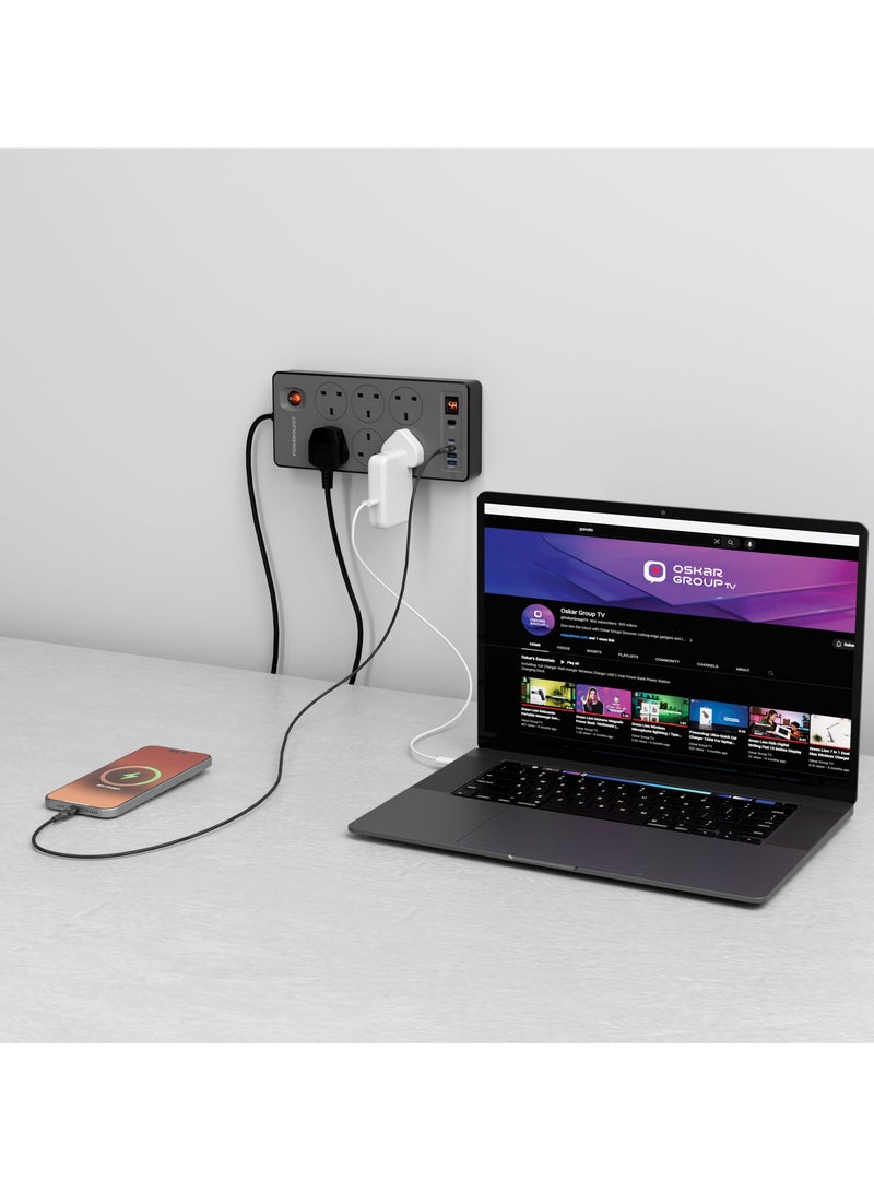 باورولوجي موزع طاقة بقدرة 2990 واط مزود بـ 8 منافذ تيار متردد، ومنفذي USB-A ومنفذي USB-C بتقنية الشحن السريع، وواقي من زيادة التيار، وسلك تمديد متين بطول 2 متر، وحماية من الحمل الزائد، ومقبس متعدد الاستخدامات قابل للتثبيت على الحائط للمنزل والمكتب والأجهزة الإلكترونية - Image 2