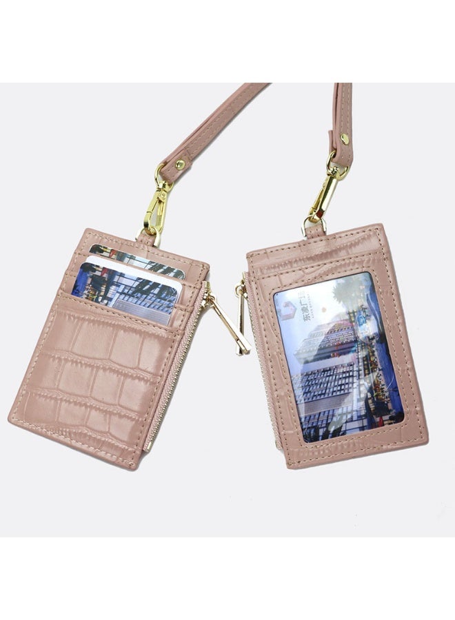 xozgdovg New Fashionable Crocodile Pattern Halter Neck Genuine Leather ID Card Holder Portable Business Card Holder Cross-Border Goods Nude color (with zipper) 
