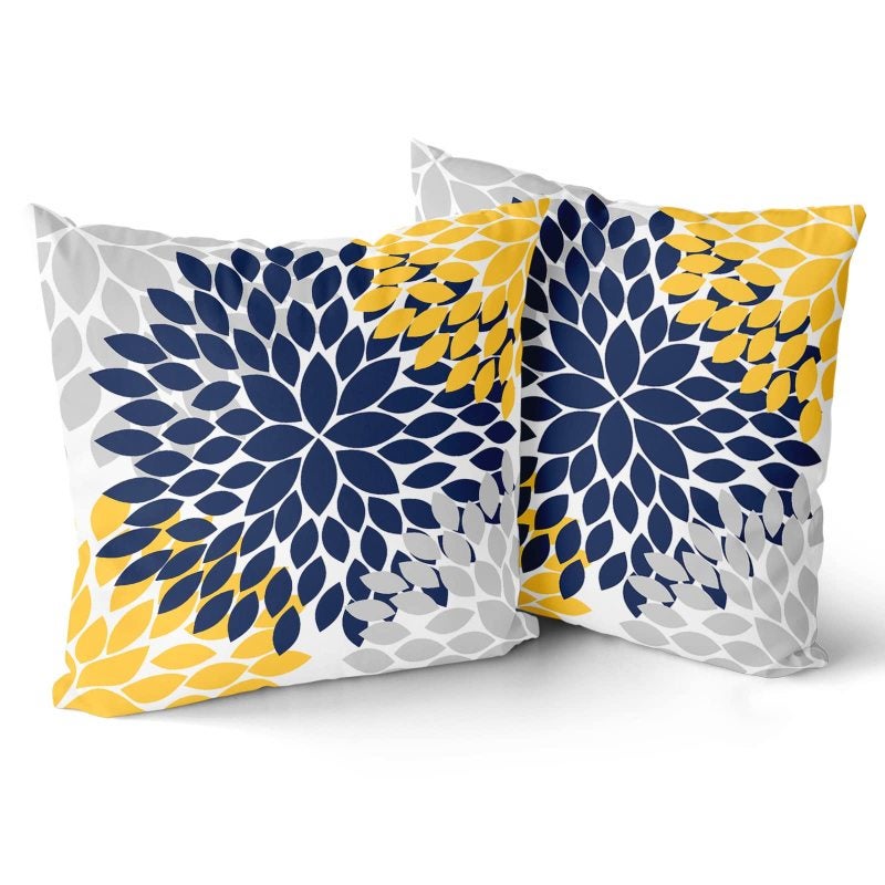 Throw Pillow Cover 18X18 Inch - Dual-Sided Dahlia Floral Geometric Design Soft Durable Cotton-Polyester Blend Fade-Resistant Concealed Zipper for Spring Summer Home Living Room Bedroom Patio Decor - Image 2