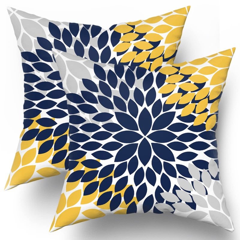 Throw Pillow Cover 18X18 Inch - Dual-Sided Dahlia Floral Geometric Design Soft Durable Cotton-Polyester Blend Fade-Resistant Concealed Zipper for Spring Summer Home Living Room Bedroom Patio Decor - Image 1