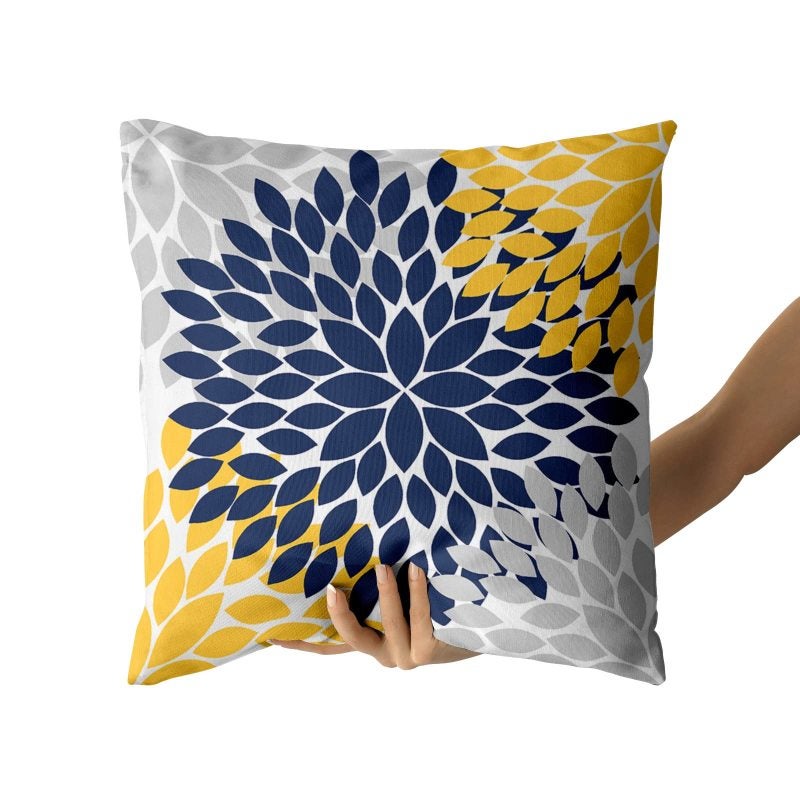 Throw Pillow Cover 18X18 Inch - Dual-Sided Dahlia Floral Geometric Design Soft Durable Cotton-Polyester Blend Fade-Resistant Concealed Zipper for Spring Summer Home Living Room Bedroom Patio Decor - Image 3