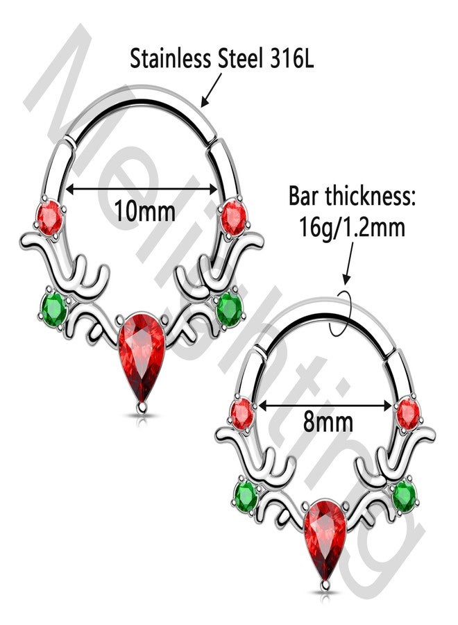 Melighting 16G Christmas Septum Ring, Green and Red Daith Piercing Jewelry 316L Stainless Steel, V-shaped Teardrop Septum Clicker Helix Cartilage Earring for Women 8 mm - Image 5