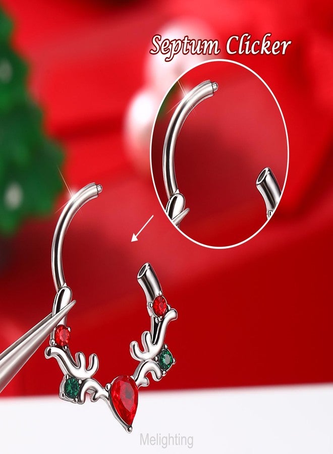 Melighting 16G Christmas Septum Ring, Green and Red Daith Piercing Jewelry 316L Stainless Steel, V-shaped Teardrop Septum Clicker Helix Cartilage Earring for Women 8 mm - Image 3