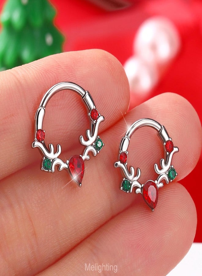 Melighting 16G Christmas Septum Ring, Green and Red Daith Piercing Jewelry 316L Stainless Steel, V-shaped Teardrop Septum Clicker Helix Cartilage Earring for Women 8 mm - Image 2