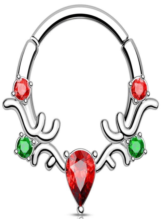 Melighting 16G Christmas Septum Ring, Green and Red Daith Piercing Jewelry 316L Stainless Steel, V-shaped Teardrop Septum Clicker Helix Cartilage Earring for Women 8 mm - Image 1