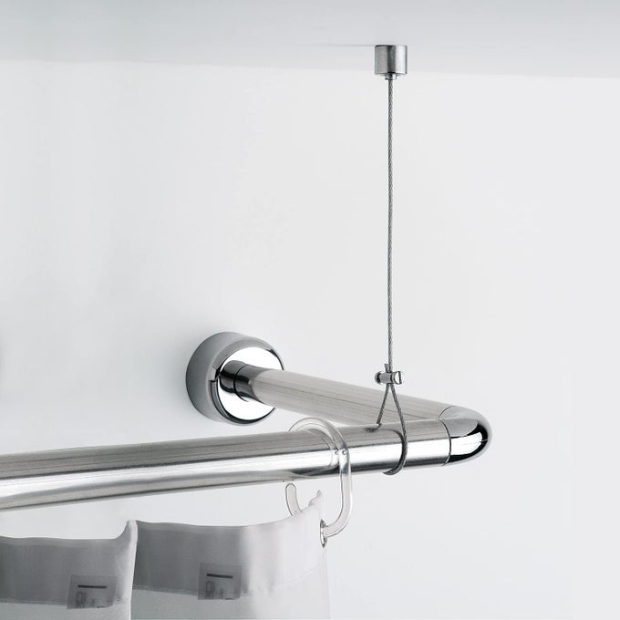 CHROME SHOWER BRACKET MEASUREMENTS 05X150X2 CM HEIGHT ADJUSTABLE UP TO 150 CM STEEL CURTAIN CABLE CEILING MOUNT WITH FINISH RD DESIGN 2 YEARS WARRANTY UNIQUE