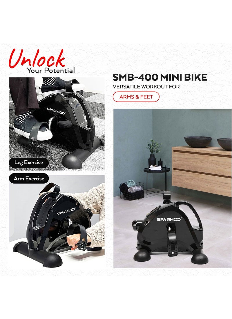 Sparnod Fitness - Sparnod Fitness SMB-400 Mini Bike Your Versatile Full-Body Workout Solution for Home and Office Portable Under Desk Pedal Exerciser with Adjustable Resistance & LCD Monitor for Arm and Leg Workout - Image 1