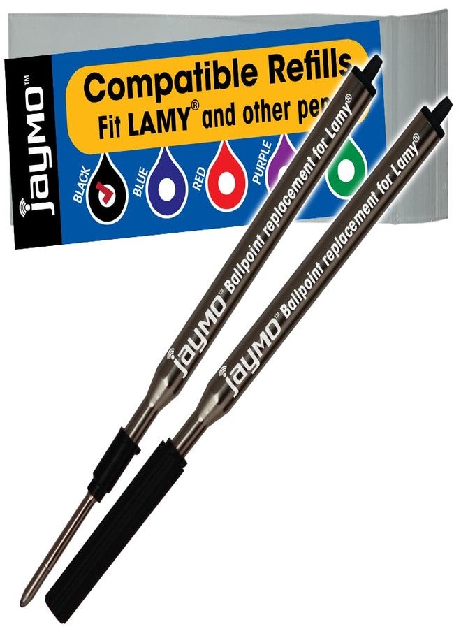 Jaymo Replacement for Lamy M16 1200150 - Measures 4.17 in / 106 mm Long - Ballpoint Pen Refill - 2 Black - Image 1