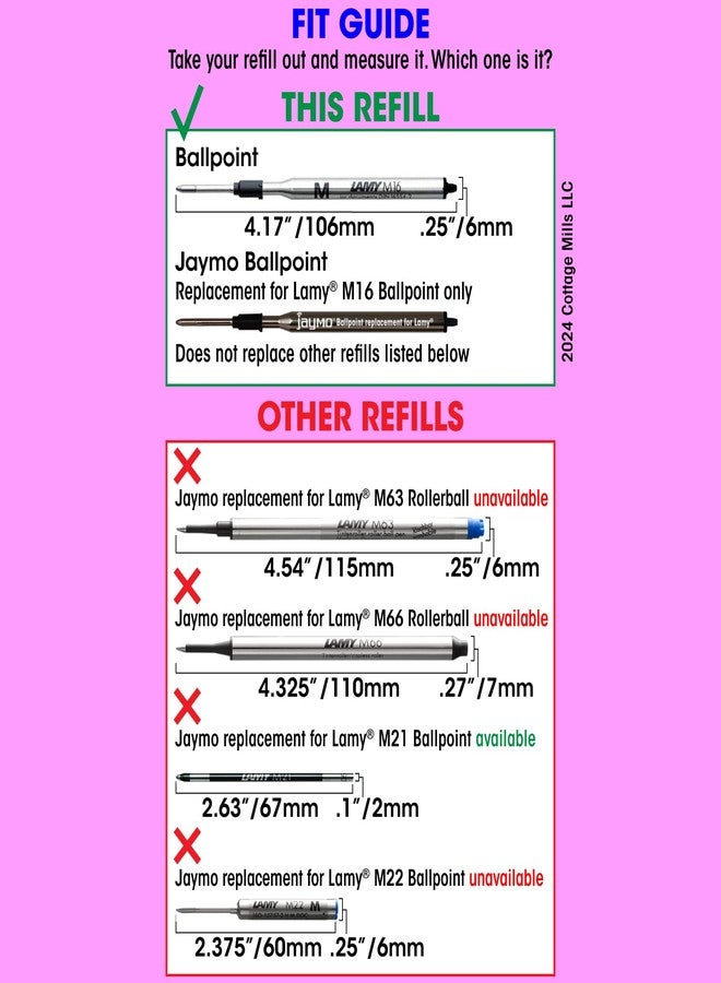 Jaymo Replacement for Lamy M16 1200150 - Measures 4.17 in / 106 mm Long - Ballpoint Pen Refill - 2 Black - Image 4